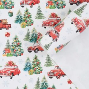 Бумага упаковочная глянцевая 50*70см Машинка с подарками 10367036