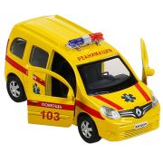 Модель RENAULT KANGOO РЕАНИМАЦИЯ 12 см, двери, багаж, желтая, в кор.. Технопарк