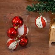 Набор шаров 6шт 6см BA064 Красные с белым