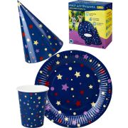 Набор для праздника Звездочки и конфетти (тарелка 6 шт, стаканы 6 шт, колпаки 6 шт) НП-2137