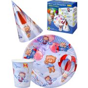 Набор для праздника Мишки в полёте (тарелка 6 шт, стаканы 6 шт, колпаки 6 шт) НП-2139