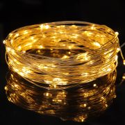 Э/гирлянда 50л. LED 5м нить росы шампань, 8 режимов, провол. серебр. цвет, 3хАА