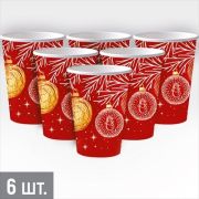 Стаканы бумажные «Красное с золотом» 250мл 6шт. 3.0001588