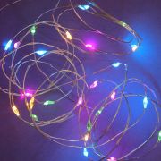 Э/гирлянда 10л. LED 1м нить росы мульти, пост. свечение, провол. серебр. цвет, 2xCR2032