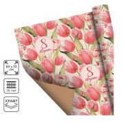Бумага упаковочная крафт 50*70см Тюльпаны на 8 марта 5351657