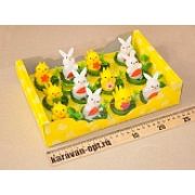 Пасхальный сувенир «курочка, зайчик в гнезде» (12шт. в упаковке) 25*18см 17 455